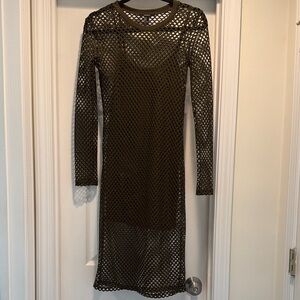 Elegant Olive Green Mesh Dress